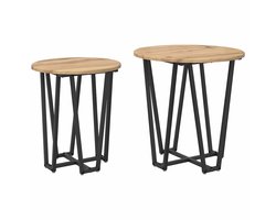 2 st Bijzettafel | Eindtafel | Salontafelset Artisan Eiken en Zwart 50 x 50 x 50.5 cm