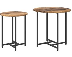 2 st Bijzettafel | Eindtafel | Salontafelset Oud hout en Zwart 50 x 50 x 50 cm