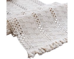 2 St Tafelloper-rechthoek-gehaakt-kant-kwastje-hol-beige-30x160cm-katoen