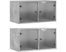 2 st Wandkast | Hangkast | Muurkast | Opbergkasten met glazen deuren 68,5x37x35 cm betongrijs