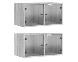 2 st Wandkast | Hangkast | Muurkast | Opbergkasten met glazen deuren 68,5x37x35 cm grijs sonoma