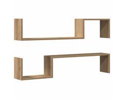 2 st Wandschap | Wandplank | Zwevend schappen 100x15x20 cm bewerkt hout artisanaal eiken