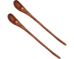 2 Stks Houten Lange Thee Lepels - Honing Lepel Lange Handvat Roerlepel - 9 "Lange Teak Lepel Cocktail Roerder - Lepels Swizzle Menglepels Servies Koken Schep voor Thuis Keuken Chef Testen