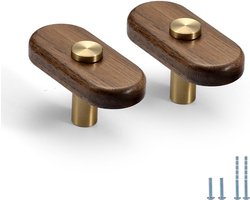 2 stks knop Walnoot Messing Kast Deurgrepen Kast Wijnkast Kledingkast Lade Deur trekt
