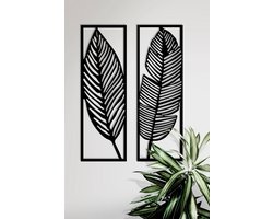 2 stucks XL bladeren modern deco muurdecoratie - Wanddecoratie - Zwart - art - Muurdecoratie - Line art - Wall art - Bohemian - Wandborden - Woonkamer - 75x65cm