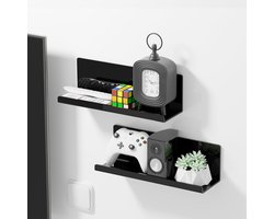 2 stucks Zwevende Muur Badkamerplanken - Zelfklevende Plank Geen Boor voor Muur - Acryl - Fotoboekplank - Opte Plakken Planken Boekenkast - Keuken Slaapkamerplanken Zwart