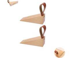 2 stuk - Houten deurstopper - Decoratieve houten deurstopper - Antislip wigvormige houten deurstopper - Deurstopper met leren ophangkoord - Stevige en duurzame deurstopper - Deurstopper van 11 cm * 3,5 cm * 3,5 cm - Geschikt voor thuisgebruik