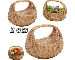 2 stuk - Mand van wilgentakken - Beschermende binnenvoering - Bloemenmand - Opbergmand - Halvemaanvormige mand - 16,5*17*11 cm - Geschikt voor thuis, bruiloften, kamperen, decoratie en opslag - Natuurlijke kleur