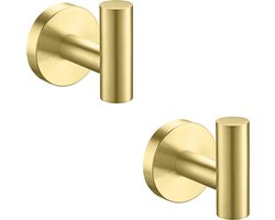 2 Stuk - Ophanghaak - Haken - Haakjes - RVS - goud - Inclusief schroeven - voor jassen, handdoeken, sleutels, badjas