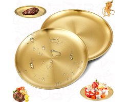 2 Stukken Gouden Ronde Opbergbakken, Gouden Ronde Dienblad, Roestvrij Staal Decoratieve lade, voor Thuis, Buiten Kamperen, Picknicken