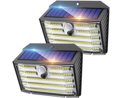 2 stuks 126 LED-zonnelampen voor buiten, draadloze bewegingssensor, IP65 waterdichte beveiligingslampen met 3 standen, ultrafelle wandlampen voor terras, schutting, garage