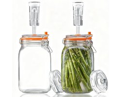 2 stuks 1,5 l fermentatieglas, fermentatieglas met fermentatieventiel en gewicht, fermentatieglazen met luchtsluizen, voor het maken van kimchi, jam en kombucha