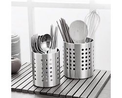 2 stuks (17*11cm + 12*14cm) Keuken RVS Kookgerei Houder, RVS Roestvrij Grote Keukengerei Organizer Bestek Caddy geschikt voor het Organiseren van Laden en Aanrechtbladen, Ruimtebesparende Keukengerei Rek Bestek Houder