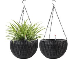2 Stuks 28 Cm Zelfbewaterende Hangpotten - Bloempot Met Waterniveau Indicator - Zelfbewaterende Bloempot Voor Planten - Hangende Bloempotten Met Afvoergaten - Bloempot Waterreservoir Met Pot Systeem