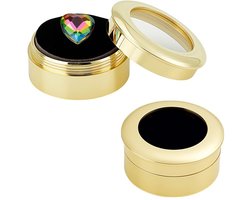 2 stuks 3,2 cm (1,26 inch) displaydoos voor stenen, edelstenen, kristallen, opbergdoos voor stenen, ronde metalen container met transparant deksel voor verzamelobjecten en strass-steentjes.