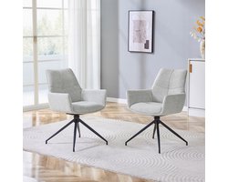 2-stuks 360° draaibare gestoffeerde stoel - Eetkamerstoel - Woonkamerstoel - Stoel - Woninginrichting - 48x50x85cm - Past op de meeste tafels - Hoogwaardige schuimvulling voor langdurig comfort - Grijs