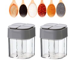 2-stuks 4-in-1 Kruidencontainer - Kruidenopslagcontainer - Keukenkruidendoos - Transparante kruidencontainer - Ontwerp met schenktuit - Geschikt voor kamperen, reizen, picknicks, barbecues, wandelen en uitstapjes - Grijs