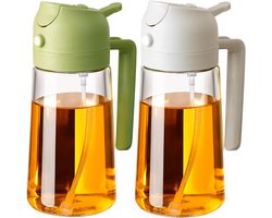 2 Stuks 450ml Olie Sprayfles - Olie- & Azijnstellen - Glas - Olijfolie Sprayer - olie sprayer - Keukengereedschap - BBQ Accesoires - Oliespuit - Glazen oliespray voor airfryers en salades - vaatwasserbestendig - Groen en Wit