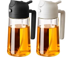 2 Stuks 450ml Olie Sprayfles - Olie- & Azijnstellen - Glas - Olijfolie Sprayer - olie sprayer - Keukengereedschap - BBQ Accesoires - Oliespuit - Glazen oliespray voor airfryers en salades - vaatwasserbestendig - Zwart en Wit