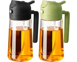 2 Stuks 450ml Olie Sprayfles - Olie- & Azijnstellen - Glas - Olijfolie Sprayer - olie sprayer - Keukengereedschap - BBQ Accesoires - Oliespuit - Glazen oliespray voor airfryers en salades - vaatwasserbestendig - Zwart en Groen