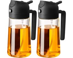 2 Stuks 450ml Olie Sprayfles - Olie- & Azijnstellen - Glas - Olijfolie Sprayer - olie sprayer - Keukengereedschap - BBQ Accesoires - Oliespuit - Glazen oliespray voor airfryers en salades - vaatwasserbestendig - Zwart