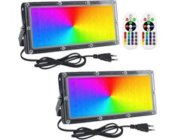 2 stuks 50W Kleurrijke LED-projectoren, RGB buiten LED-schijnwerpers IP65 waterdicht met afstandsbediening, Geschikt voor tuin, terras en binnenverlichting.