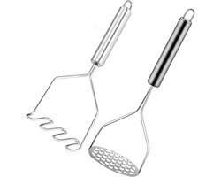 2 stuks Aardappelstamper - Aardappelstamper van roestvrij staal - Keukengereedschap voor het bereiden van voedsel - Geschikt voor aardappelen, groenten, fruit, meloenen - Geschikt voor thuis, keuken, restaurant - Zilver