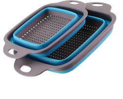 2 stuks - Afvoermand - opvouwbare spoelbak - Vierkant - voor het afgieten van pasta, groenten en fruit - PP+TPR - 29*22 cm,24.5*18.5cm - blauw - met handvatten