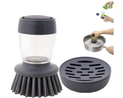 2 stuks - Afwasborstel met zeepdispenser - Keukenborstel - Afwasborstelset met standaard - Grijze handgreep en nylon borstelharen - Multifunctionele Keukenborstels - Geschikt voor het afwassen van borden, potten, pannen en gootstenen