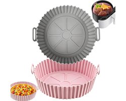 2 stuks - Airfryer bakjes - Airfryer bakvorm - Airfryer bakjes siliconen - Airfryer accessoires - 20CM - Grijs +Roze - Herbruikbaar - Siliconen - Geschikt voor de meeste ovens