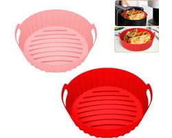 2 stuks - Airfryer siliconen voering - Airfryer mand - Herbruikbare Airfryer ronde siliconen - Rood + Roze - Airfryer oven accessoires