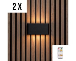 2 stuks - Akudeco - Wandlamp oplaadbaar voor binnen - Voor akoestische wandpanelen - 7800mAh batterij - 3000K warm wit licht - Met afstandsbediening - Mat zwart