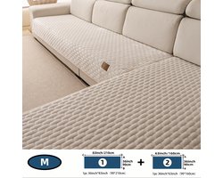 2 Stuks Antislip Bankkleed Set 90x210cm + 90x160cm, Bankhoes voor 5 Zits Hoekbank, Bankovertrek, Bankbeschermer, Machinewasbaar,Pluche Zacht Stof, Meubelbescherming voor Woonkamer, Rijs wit