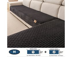 2 Stuks Antislip Bankkleed Set 90x210cm + 90x160cm, Bankhoes voor 5 Zits Hoekbank, Bankovertrek, Bankbeschermer, Machinewasbaar,Pluche Zacht Stof, Meubelbescherming voor Woonkamer, Zwart