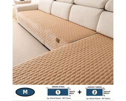 2 Stuks Antislip Bankkleed Set 90x210cm + 90x160cm, Bankhoes voor 5 Zits Hoekbank, Bankovertrek, Bankbeschermer, Machinewasbaar,Pluche Zacht Stof, Meubelbescherming voor Woonkamer, Khaki kleur