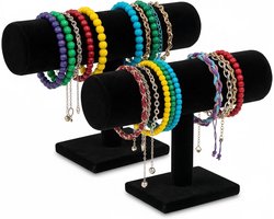 2 Stuks Armbanden Standaard - Armbanden & Horloge Houder - Sieraden Display - T-Bar Sieradenorganizer - Armbandhouder - Fluwelen Sieradendisplay - Velours - Voor Armbanden, Bangles en Horloges - Voor Dressoir en Verkoopstand - Zwart