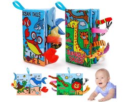 2 stuks babyvoelboeken - zachte knisperende stoffen boeken om aan te raken - interactieve boeken voor vroeg leren - essentiële spullen voor pasgeborenen - speelgoed voor baby's - cadeaus voor 0, 3, 6 en 12 maanden