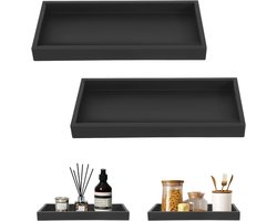 2 stuks badkamer dienblad decoratief dienblad zwart siliconen opbergbak klein dienblad voor wastafel, badkuip, keukenspoelbak en toilet (rechthoek)