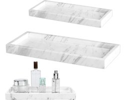 2 stuks badkamer dienblad - marmeren dienblad patroon - decoratief rechthoekig sieraden dienblad - siliconen materiaal voor sieraden - zeep - kaarsen - handdoek - plant