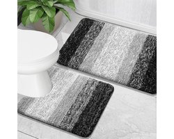 2 stuks - Badkamer matten - Toiletmat - WC-mat - Douchemat - Badmat - Vloermat - Badkamermat - Antislipmat - Schoonloopmat - Antislip voetmat - 50*60cm U-vormige badmat + 50*80cm Rechthoekige badmat - voor wastafel, vloer, toilet, keuken - zwart
