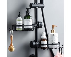 2 stuks - Badkameropslag - Roestvrij Staal - opbergmand voor badkamer en keuken- Douchegelhouder Zonder Boren - Doucheplanken voor Bad & Keuken Accessoires - Voor 20-30 mm stang - Zwart