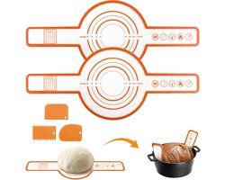 2 Stuks Bakmat Voor Nederlandse Oven - Met 3x Deegschraper - Siliconen Bakmat - Broodslinger - Hittebestendig Tot 230° - Deegmat - Broodbakmat - BPA-Vrij - Herbruikbare Nederlandse Ovenvoering Met Lange Handvatten - Voor Airfryer, Oven En Magnetron