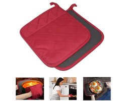 2 Stuks Baksteenroode Hittebestendige Ovenhandschoenen met Zak - Antislip Keuken Pannenlap, Geschikt voor Magnetron & Oven