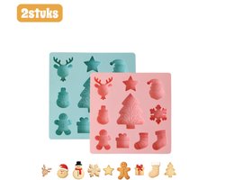 2 stuks - Bakvormen -Bakgerei - Siliconen - DIY kerstbakken - Geschikt voor Kerstmis - Voor taarten, koekjes en chocolaatjes - Kerstcadeau-ideeën - Vormen met kerstthema - Groen + Roze