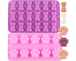 2 stuks - Bakvormen - Koekjesvormpjes - Snoepvormen - Chocolade vorm - Bonbon vorm - Siliconen Bakvorm - Cakevorm - Hondenbot bakvorm - Hondenpootjes bakvorm - Siliconen Broodvorm - Bakdecoraties - roze, paars