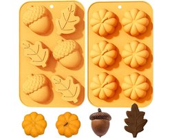 2 stuks - Bakvormen - siliconen Halloween chocoladevormen - pompoenbladeren cakevorm - koekjesvormpjes - snoepvormen - voor Thanksgiving, Halloween, herfstthema bakken - voor het maken van zeep, muffins en chocoladetaartdecoratie - 27*17*3cm - oranje