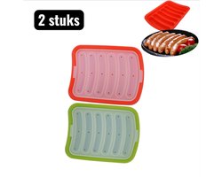 2 stuks - Bakvormen - Voedselveilig Siliconen Worstvorm - Gezonde Snack Maker - Herbruikbare Mal voor Zelfgemaakte Hotdogs， Worstjes en Fingerfood - Rood en groen