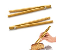 2 stuks bamboe broodroostertangetjes-magnetische serveertangetjes-mini antislip bamboe keukengereedschap voor spek, brood en salade