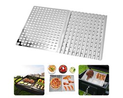 2 Stuks Barbecue RVS Grillplaten - Grillrooster - Hapjesrooster 30x23cm - Vetdruipende Gleufjes - Ideaal voor Vlees, Groenten, Vis - Bakplaat voor BBQ - Barbecue Grillplaat - Inclusief EBOOK