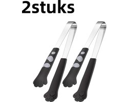 2 stuks - Barbecuetang - Voedseltang - Baktang - Geschikt voor gebruik in de keuken thuis, bij barbecues buiten, als salade- en broodtang - Kattenpootontwerp - Zwart, wit, roze